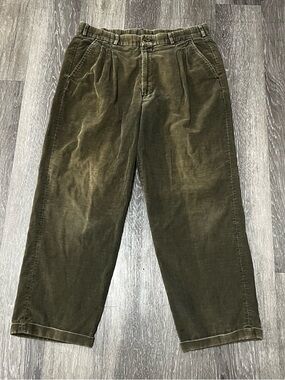 Vintage 70s Eddie Bauer Corduroy Baggy Pants 34x27 Green Cuffed Pleated Skate